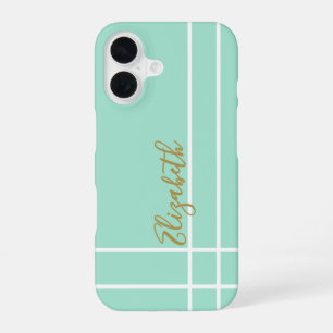 Coque iPhone 16 Simple vert menthe minimaliste nom personnalisé da