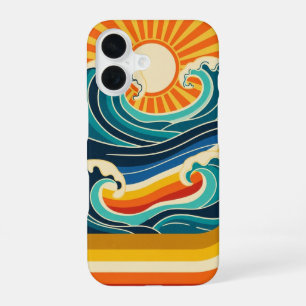 Coque iPhone 16 Soleil Rétro & Vagues
