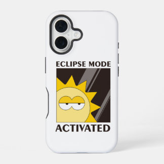 Coque iPhone 16 soleil voilé sur fond noir
