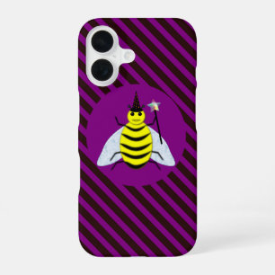 Coque iPhone 16 Sorcier abeille magique Halloween Rayure violette