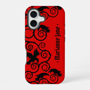 Coque iPhone 16 Sorcière gothique victorienne rouge sur fond noir