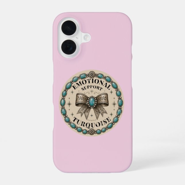 Coque iPhone 16 Soutien Émotionnel Turquoise Conception Western (Verso)