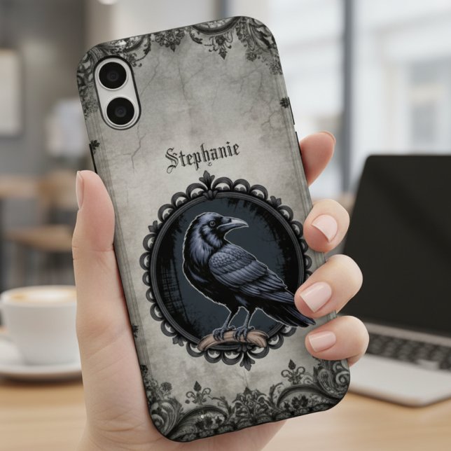 Coque iPhone 16 Spirale Gothique Raven (Personalized gothic raven phone case)