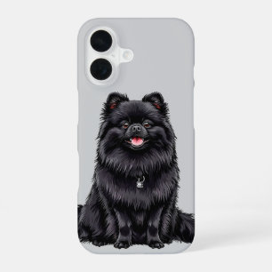 Coque iPhone 16 Spitz Japonais Chien Noir Mignon Chiot Amoureux De