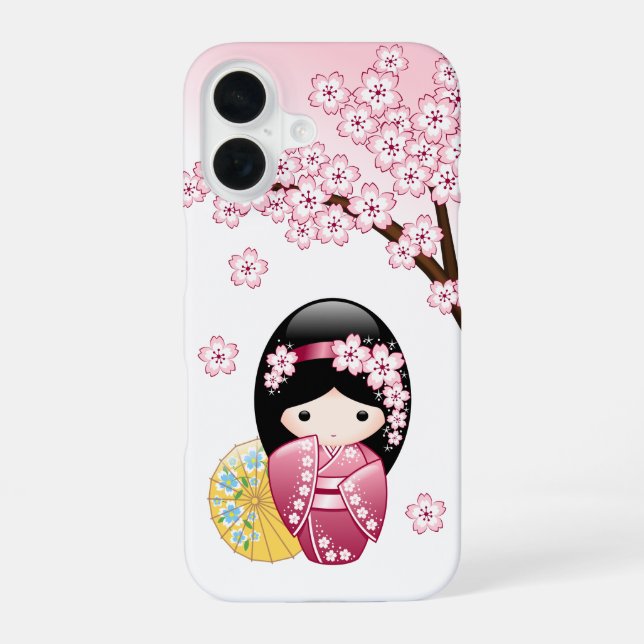 Coque iPhone 16 Spring Kokeshi Doll - Cute Japanese Geisha (Verso)