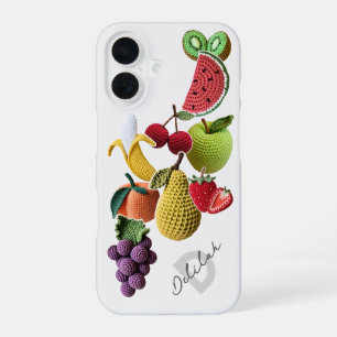 Coque iPhone 16 Stickerbombe arc-en-ciel Crochet Collage de fruits