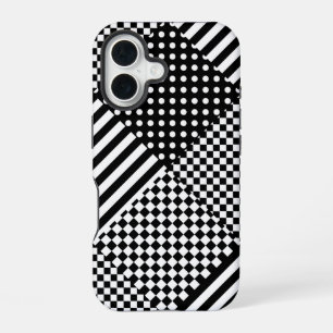 Coque iPhone 16 Stripes Check Harlequin Pois Conception mixte