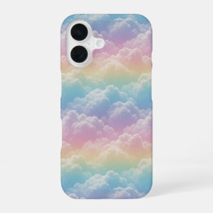 Coque iPhone 16 🌈 Style de ciel aux nuages arc-en-ciel pastel rêv