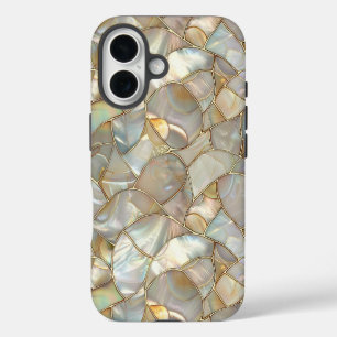 Coque iPhone 16 Style de mosaïque dorée, protection nacrée