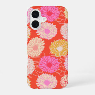 Coque iPhone 16 Style Retro Dahlia motifs floraux rouge rose