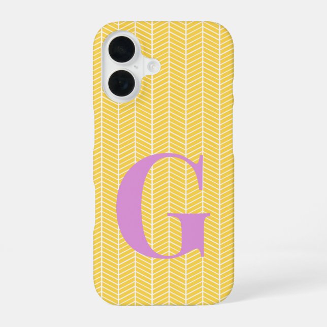 Coque iPhone 16 Stylish Jaune Chevrons ZigZag Monogramme (Verso)