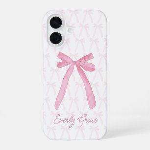 Coque iPhone 16 Stylish rose esthétique arcs de ruban personnalisé