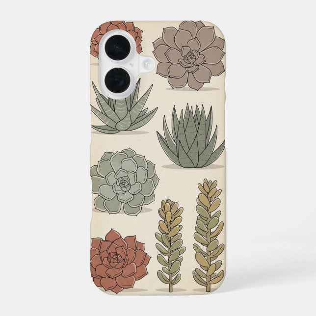Coque iPhone 16 Succulentes stylisées vintage (Verso)