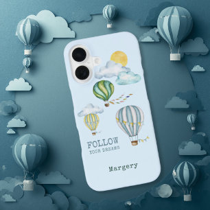 Coque iPhone 16 Suivez vos rêves aquarelle ballons à air chaud