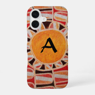 Coque iPhone 16 SUN SOLAIRE ÉNERGIE MONOGRAMME jaune orange rouge