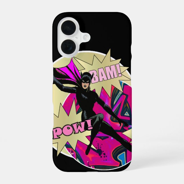 Coque iPhone 16 Super-héroïne rétro (Verso)