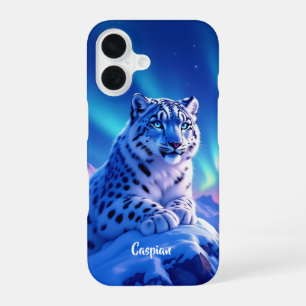 Coque iPhone 16 Superbe léopard des neiges sur Mountain Rock