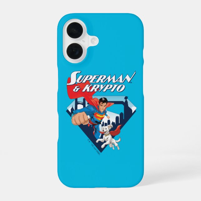 Coque iPhone 16 Superman et Krypto s'envolent (Verso)