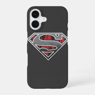 Coque iPhone 16 Superman S-Shield Logo de la ville gris et rouge