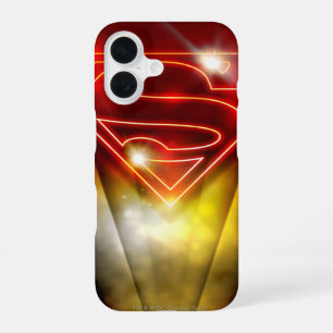 Coque iPhone 16 Superman stylisé Logo avec contour rouge brillan