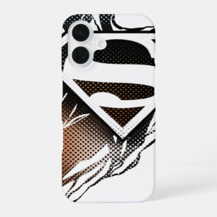 Coque iPhone 16 Superman stylisé Logo bleu orange