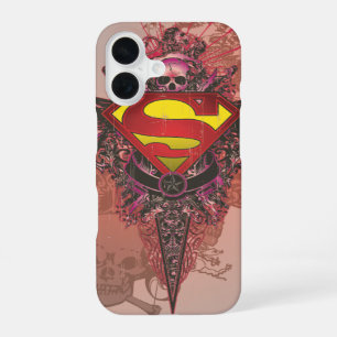 Coque iPhone 16 Superman stylisé Logo de design grunge