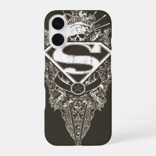 Coque iPhone 16 Superman stylisé Logo étoile et crâne