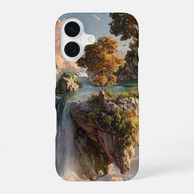 Coque iPhone 16 Surreal Floating Cliffs With Waterfalls (Verso)