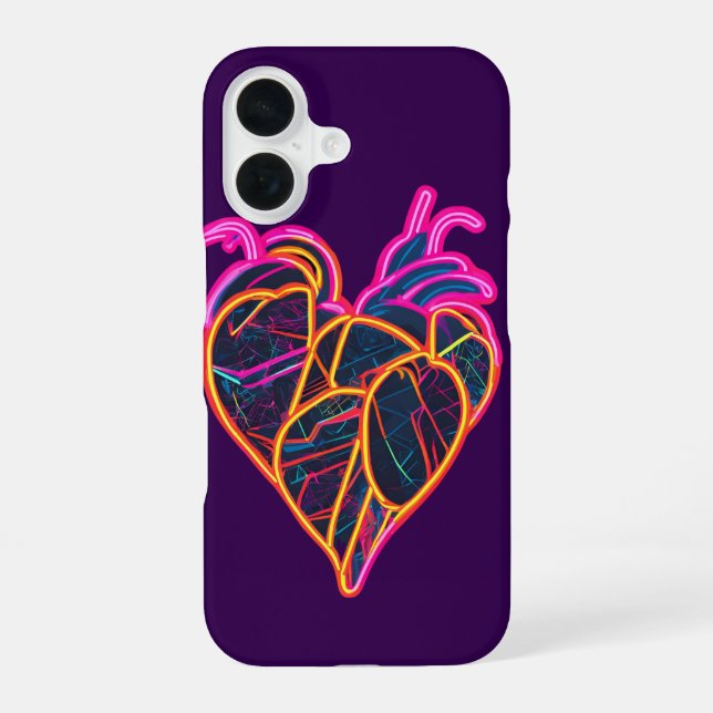 Coque iPhone 16 Sweat - shirt à capuche cardiaque anatomique néon  (Verso)