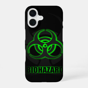 Coque iPhone 16 Symbole de biohazard vert lumineux