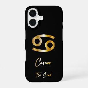 Coque iPhone 16 Symbole du cancer Zodiac, noir et or