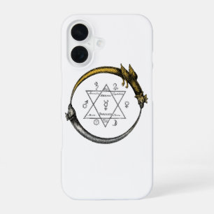 Coque iPhone 16 Symbole or et argent Ouroboros