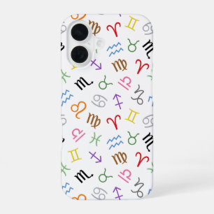 Coque iPhone 16 Symboles des signes d'astrologie Couleur Motif+Bla