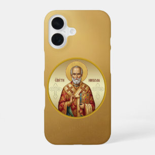 Coque iPhone 16 T-Shirt avec icône orthodoxe de Saint Nicolas