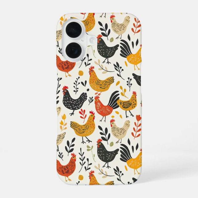 Coque iPhone 16 Tableaux et poulets Illustration simple Imprimer (Verso)