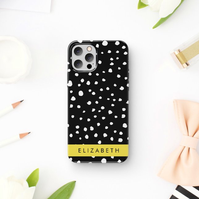 Coque iPhone 16 Taches de dalmatien, Points, Noir et Blanc, Votre  (Créateur téléchargé)
