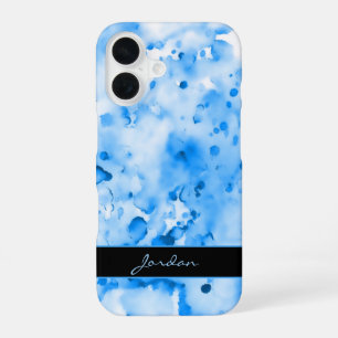 Coque iPhone 16 Taches de peinture aquarelle bleu ciel artistique