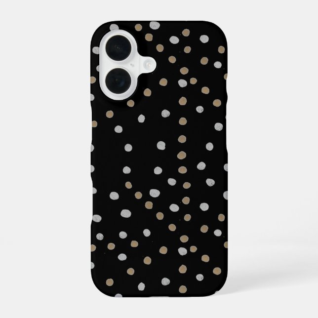 Coque iPhone 16 Taches de polka argent et or (Verso)