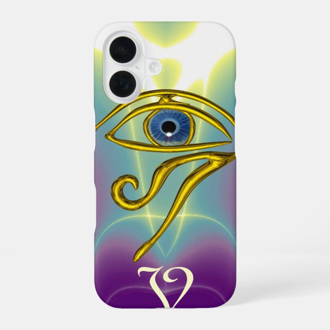 Coque iPhone 16 TALISMAN MONOGRAMME BLEU  Sarcelle, Violet Blanc (Verso)