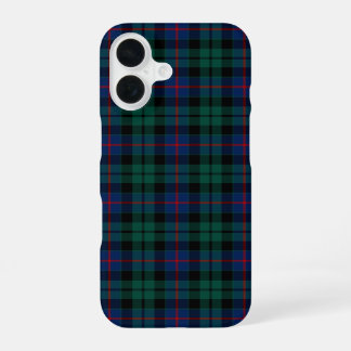 Coque iPhone 16 Tartan Clan Morrison Vert et Bleu Plaid Écossais