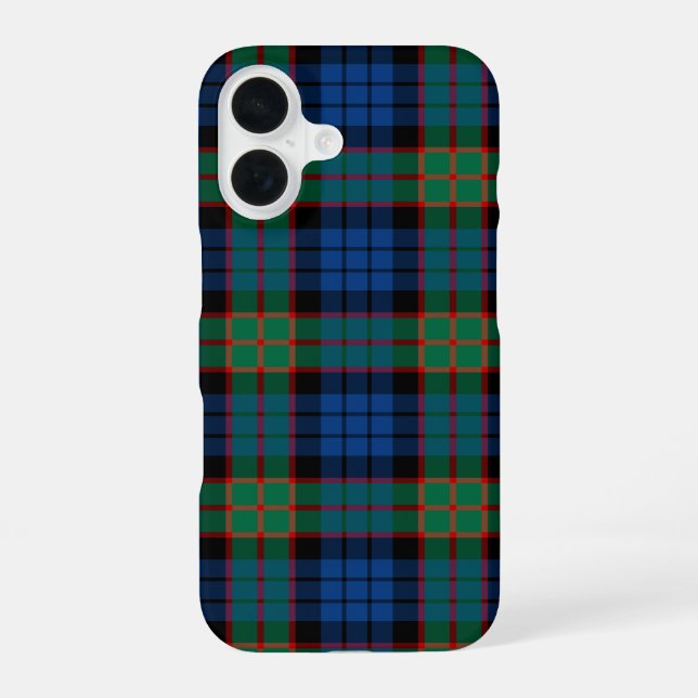 Coque iPhone 16 Tartan Fletcher Bleu Clair et Vert à Carreaux (Verso)