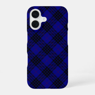 Coque iPhone 16 tartan MacKay bleu carreaux noir