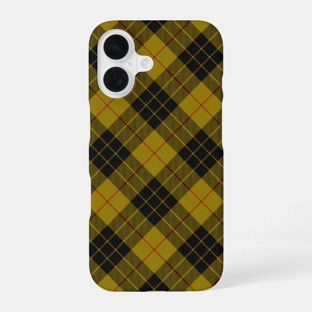 Coque iPhone 16 tartan MacLeod jaune carreaux noirs (Verso)