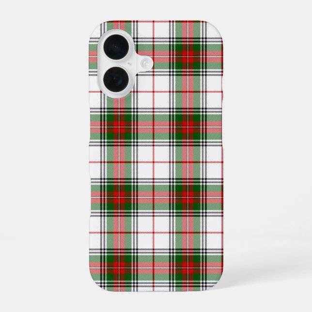 Coque iPhone 16 Tartan Stuart / Stewart blanc rouge vert carreau (Verso)