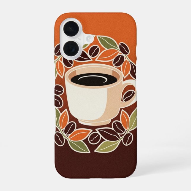 Coque iPhone 16 Tasse à café rétro florale (Verso)
