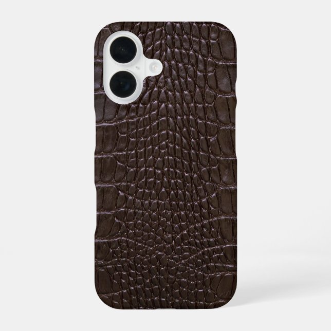 Coque iPhone 16 Taupe moderne Croc Cuir Texture (Verso)