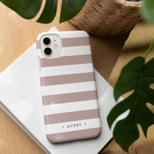Coque iPhone 16 Taupe rose et bande blanche personnalisée