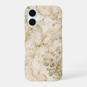 Coque iPhone 16 Technique botanique de marbre Cottagecore élégant