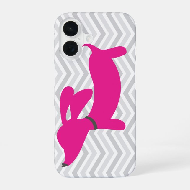 Coque iPhone 16 Teckel + Chevron gris (Verso)
