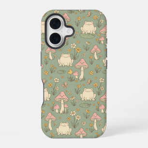 Coque iPhone 16 Téléphone à motif de prairie Cottagecore Grenouill